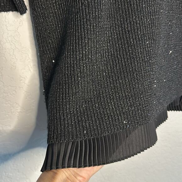 Neiman Marcus 100% Cashmere Black Sparkle Sweater Silk Liner Peekaboo 3/4 Sleeve - Picture 5 of 10